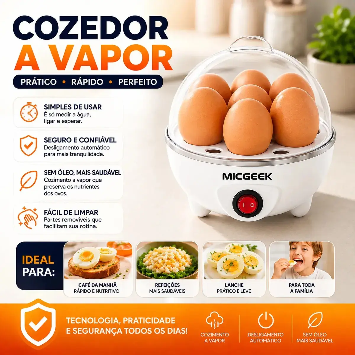 Cozedor De Ovos Automático Panela A Vapor Elétrica Legumes Elétrica Portátil Prático Rápido 7 Ovos Em 5min Micgeek thumbnail 7
