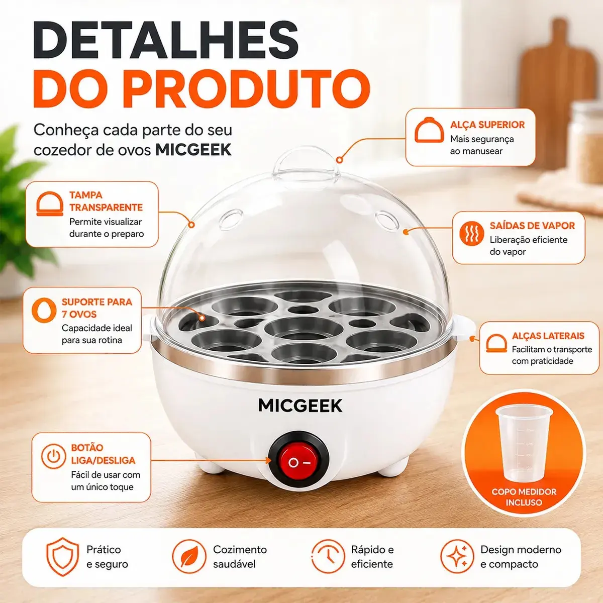 Cozedor De Ovos Automático Panela A Vapor Elétrica Legumes Elétrica Portátil Prático Rápido 7 Ovos Em 5min Micgeek thumbnail 9