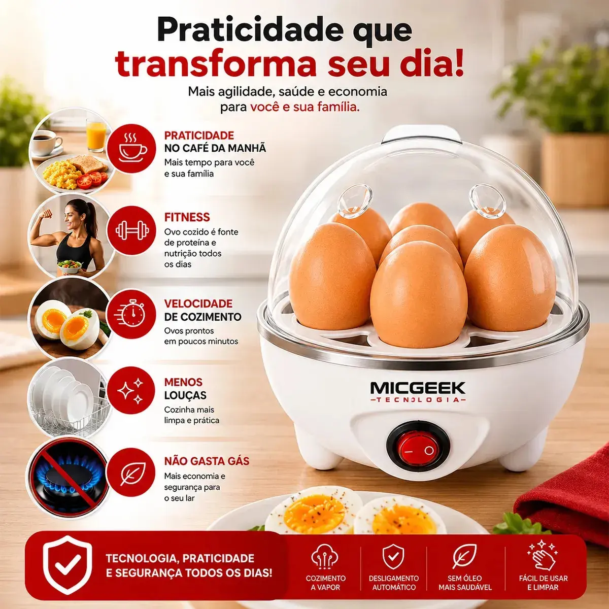 Cozedor De Ovos Automático Panela A Vapor Elétrica Legumes Elétrica Portátil Prático Rápido 7 Ovos Em 5min Micgeek thumbnail 10
