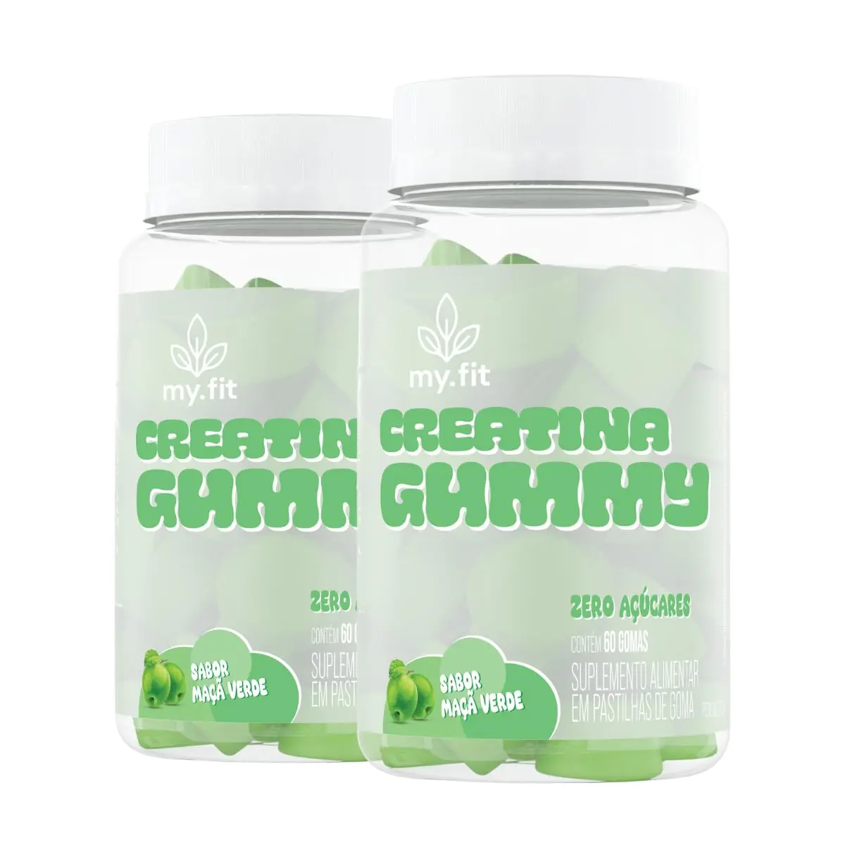 Kit 2x Creatina Gummy (120 Gomas) 3g de Creatina por Dose - Zero Açúcar, My Fit (Maçã Verde)