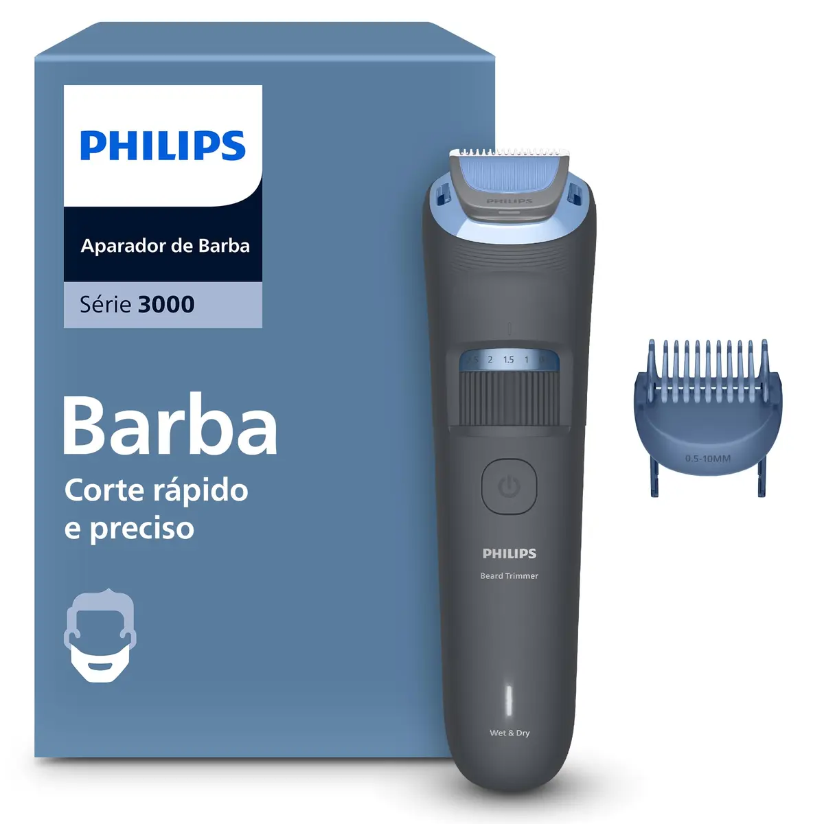 Philips Aparador de Barba 20 ajustes com Tecnologia Lift & Trim | Controle para aparar e definir a barba | 20 opções de corte | Lâminas em Aço Inox | Bivolt | BT3617/15