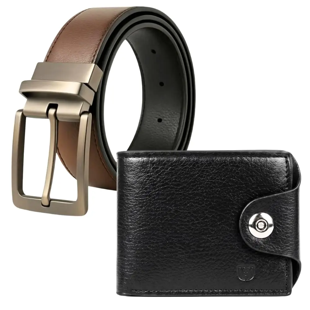 Cinto Social Masculino Dupla face Elegante Carteira Couro Sintético 1,25m | Elegante, Couro Sintético Premium, Ajustável, Kit Presente com Carteira