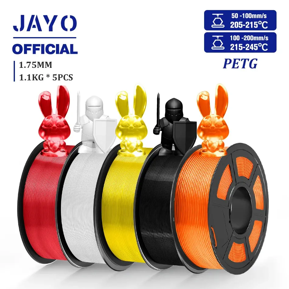 Jayo petg filamanet 1.75mm 5 rolos/conjunto filamento de impressora 3d petg cuidadosamente ferida material de impressão 3d para impressora 3d fdm