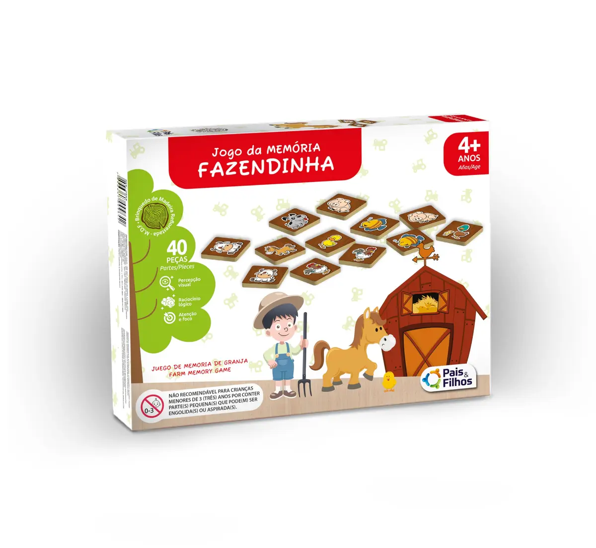 Pais & Filhos Memória Fazendinha Em Madeira - 40 Pçs, Sortidas
