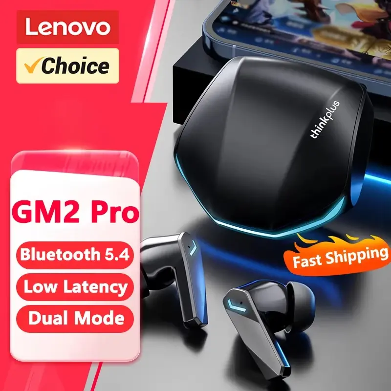 Fones de ouvido Bluetooth 5.4 Lenovo GM2 Pro, fones de ouvido esportivos sem fio, intra-auriculares, para jogos, com baixa latência, modo duplo, fones de ouvido para música e jogos.