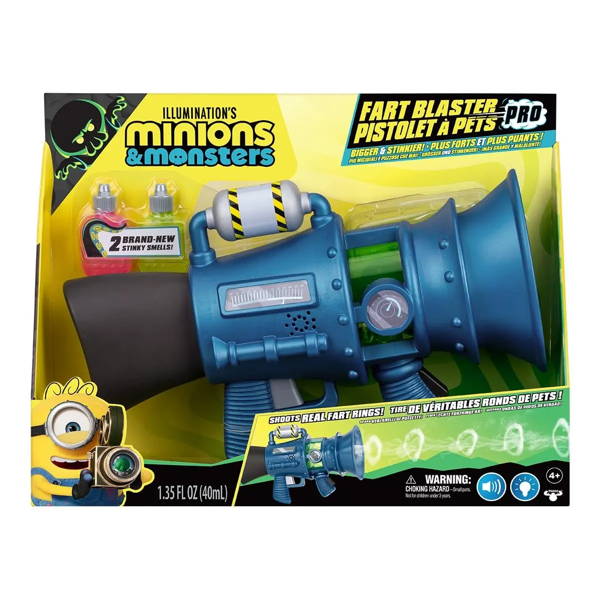 SUNNY, Minions, Lançador de Pum Supremo 2.0, Com Luz, Fumaça e Som | Lança Anéis de Fumaça a Até 1,8m, 15 Sons Engraçados, Nível de Fedor Ajustável, Recomendado a Partir de 5 Anos