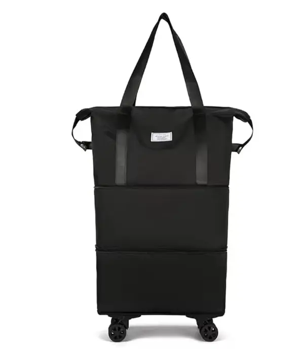 Bolsa de Viagem Dobrável com Rodinhas Impermeável Grande Capacidade – Mala Multifuncional Expansível com Compartimento Seco e Úmido -PRETA