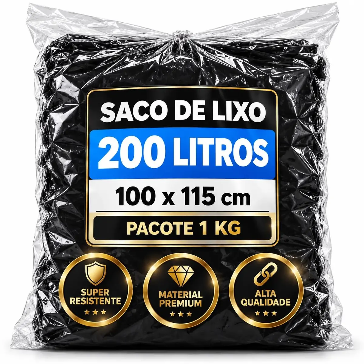 Saco de Lixo 200L Pacote 1Kg PREMIUM SUPER RESISTENTE INDUSTRIAL