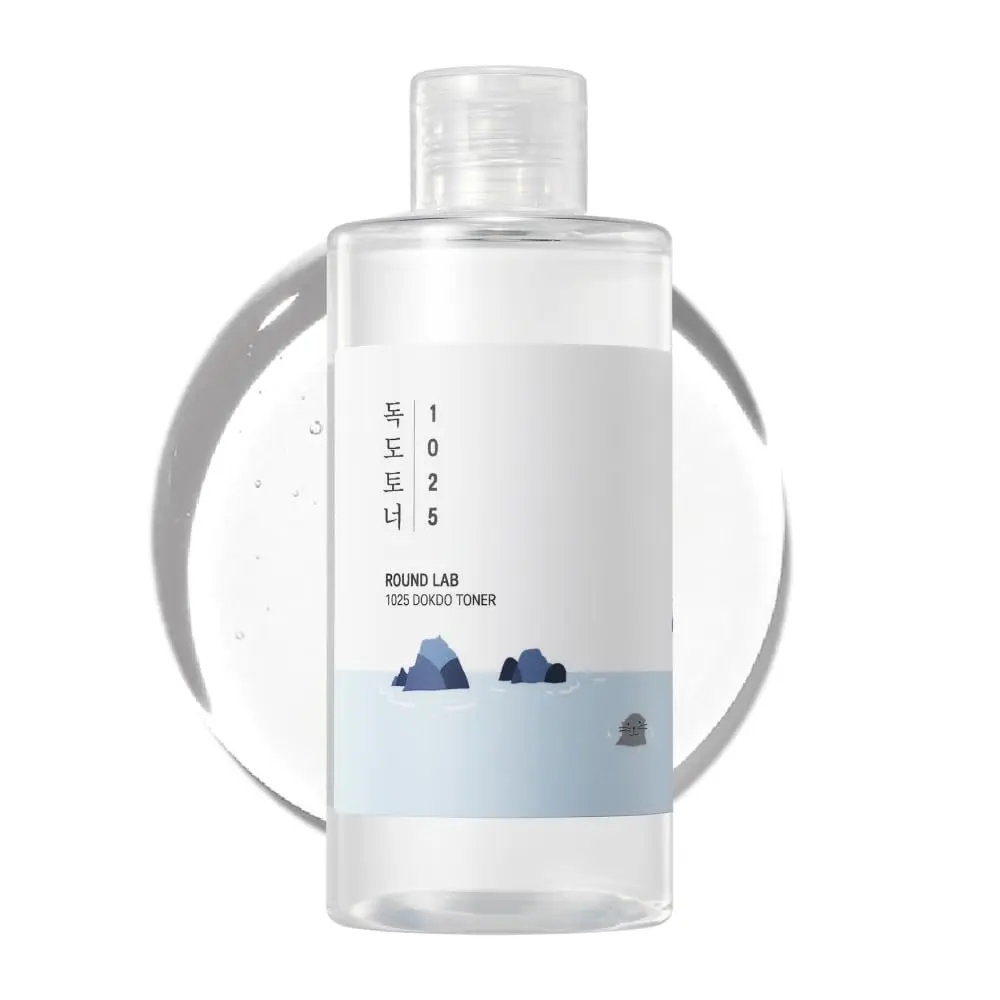 ROUND LAB 1025 Dokdo Toner 200 ml, controle de óleo e reduz o excesso de sebo, tônico facial esfoliante suave, água do mar profundo para hidratação, acabamento macio sem aderência, cuidados com a pele