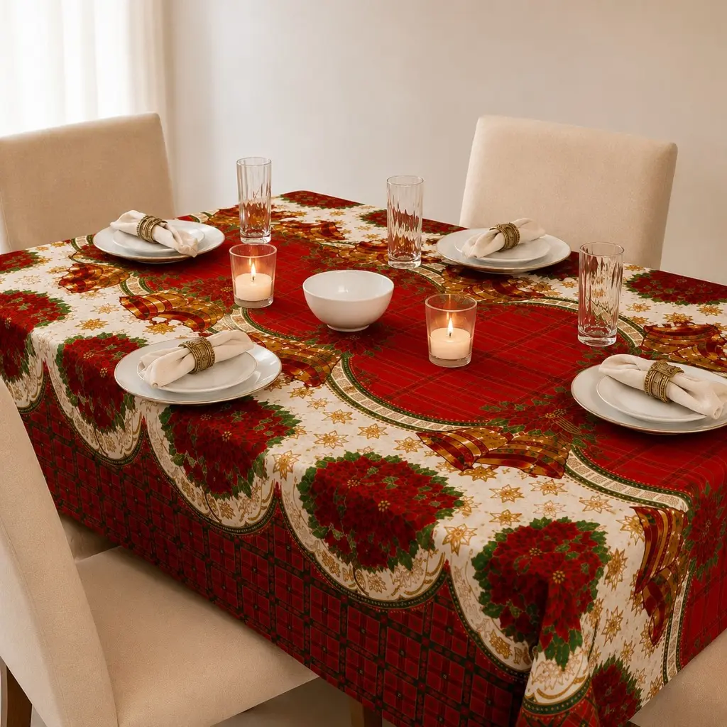 Toalha de Mesa Natalino Oxford Fio Tinto 4 / 6 / 8 Lugares – Elegante, Resistente e Fácil de Limpar - 1