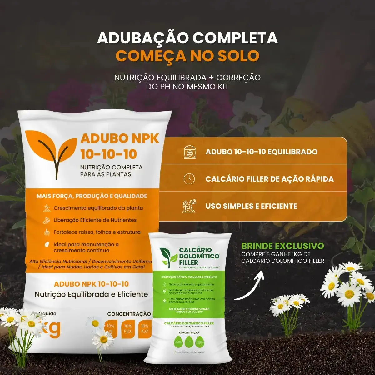 Adubo Fertilizante Npk 10-10-10 3kg + Calcário Dolomítico Filler thumbnail 6
