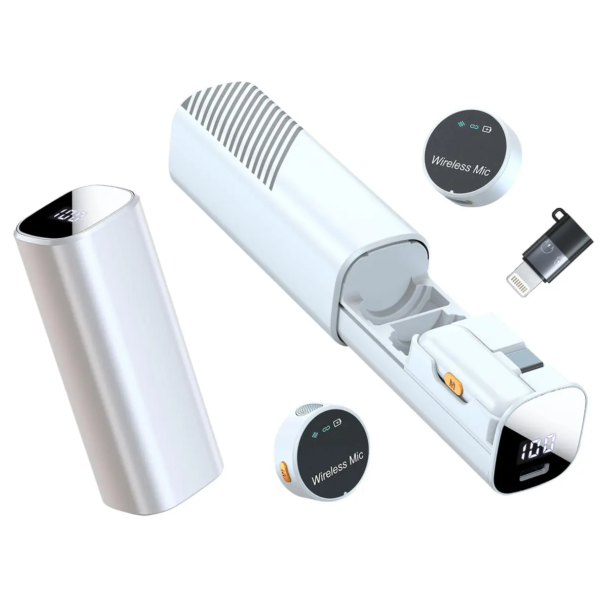 QBuen microfone de Lapela Sem Fio, Com Estojo Recarregável, Cancelamento de Ruído, 50m Alcance, 30h Bateria, Compatível com iPhone, Celular (Type-C/Lightning), para Gravação, Live e Reuniões (Branco) - 1