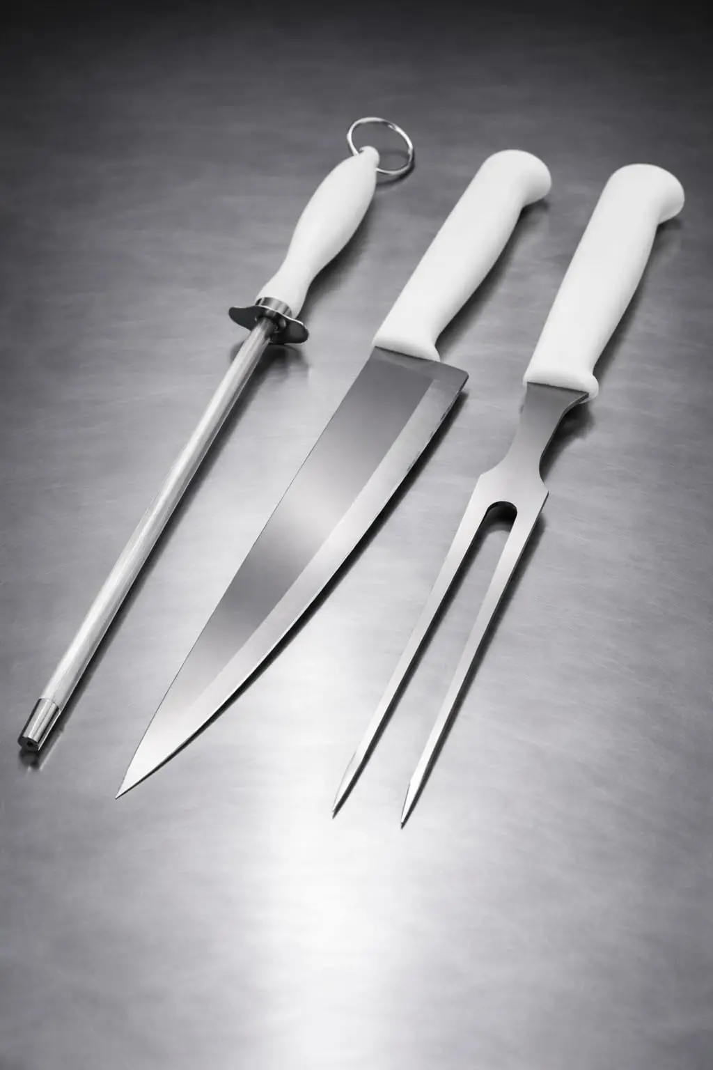 Kit Churrasco Profissional 3 Peças Faca Garfo e Chaira Aço Inox para Corte de Carnes Kit Churrasqueiro