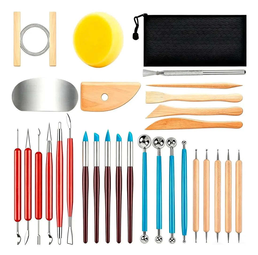 Kit de Ferramentas para Cerâmica Fria e Modelagem, 30 Peças Profissional, com Estecas, Pontas de Madeira, Bolas Metálicas e Acessórios para Artesanato - 1