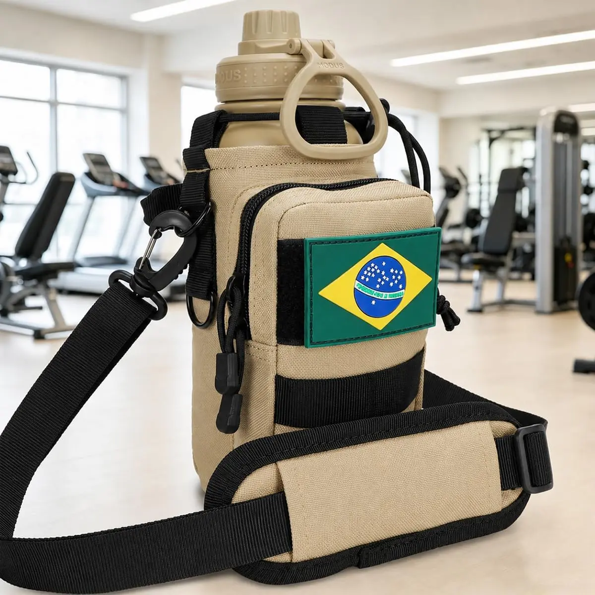 Garrafa Térmica Inox 950ml com Bolsa Tática | Mantém Frio ou Quente por Horas – Para Trilha, Viagem e Dia a Dia (Caqui)