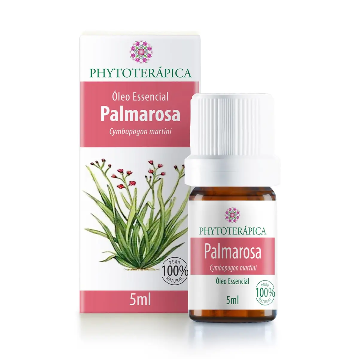 Óleo Essencial de Palmarosa Phytoterápica, 5ml, para Difusor, Massagem e Aromaterapia, Cuida da Pele e Promove Bem-estar
