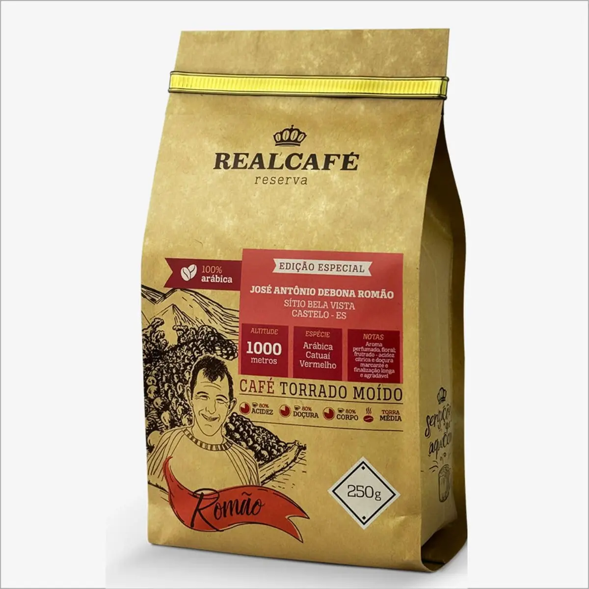 CAFÉ ESPECIAL TORRADO E MOÍDO REALCAFÉ RESERVA EDIÇÃO LIMITADA JOSÉ ANTÔNIO DEBONA ROMÃO - 90,37 PONTOS - 250G - 1