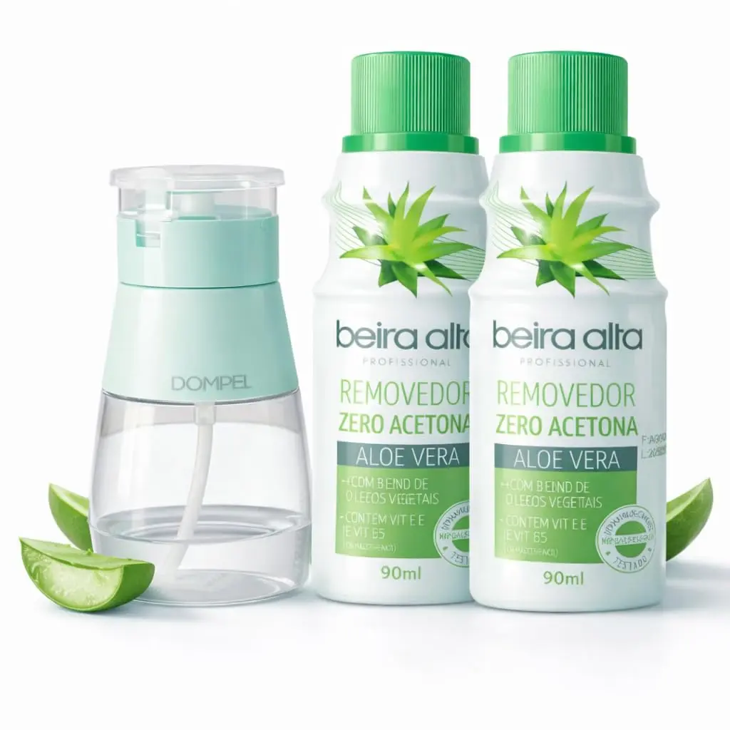 Dosador Pump + Removedor de Esmalte Aloe Vera, 2 Frascos 90ml | Dosador Pump, Dispenser Profissional, Remove sem Ressecar, Hidrata e Protege as Unhas - 1