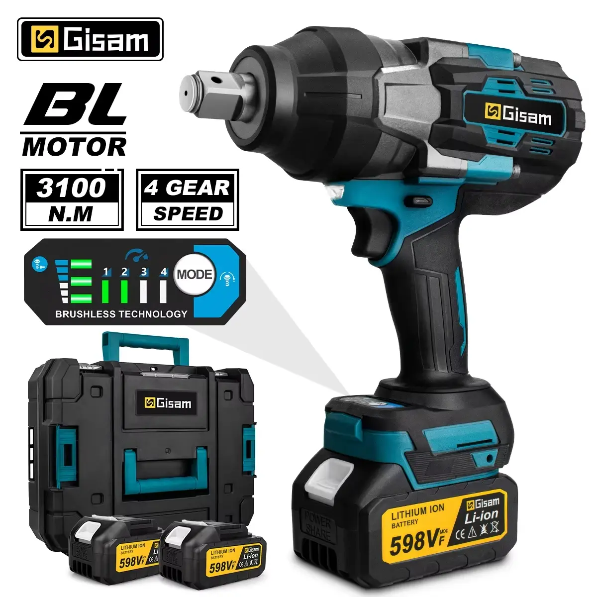 Gismo 3100N.M Chave de impacto elétrica sem escova de alto torque 3/4 polegadas Ferramentas de chave elétrica sem fio para Makita 18V Bateria Pin