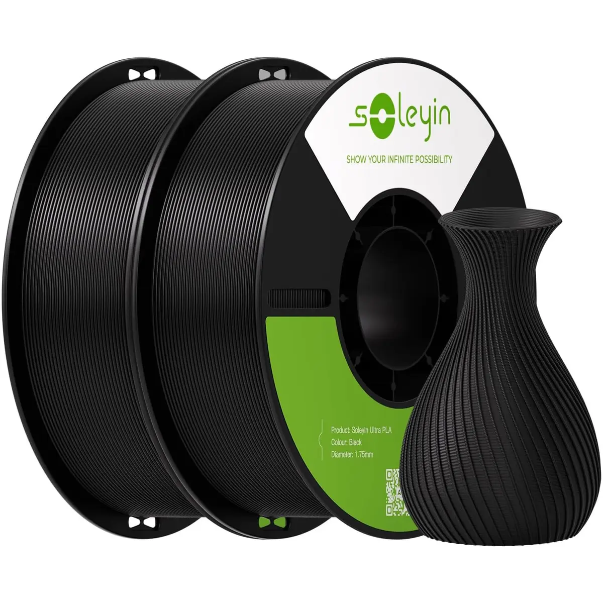 Creality 2 Rolos Filamentos Soleyin Ultra PLA 1,75 mm para Impressoras 3D, Velocidade de 300 mm/s, Excelente Aderência, Alta Precisão e Sustentabilidade, para a Maioria das Impressoras 3D (Preto*2 kg)