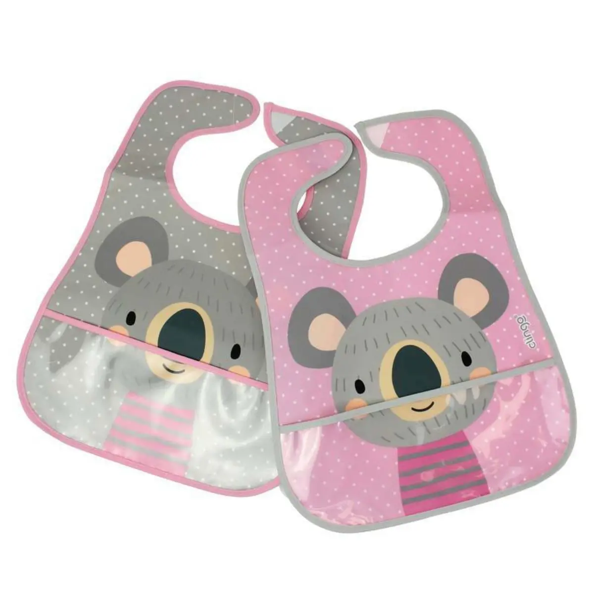 Babador Impermeável Bolso - Coleção Coala 2 Unid, Clingo, Rosa