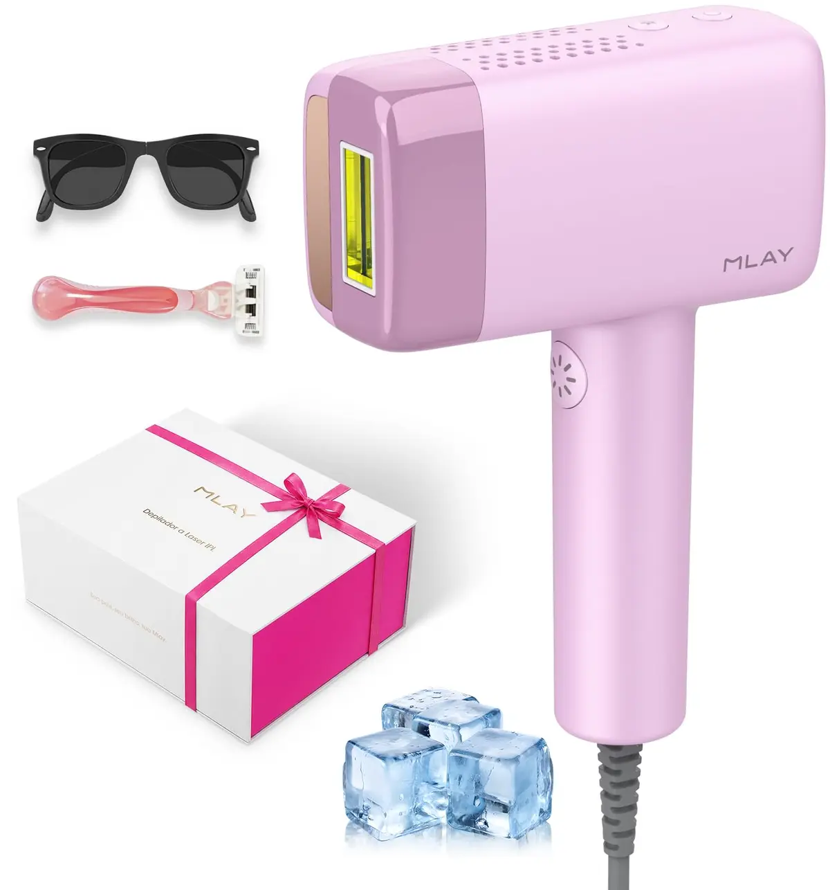 Depilador a Laser IPL MLAY T14 com Resfriamento, 500.000 Disparos, ANVISA | 5 Níveis, Flash Automático (2/s), Rápido e Indolor, Depilação Duradoura em Casa, Unissex, Bivolt – Rosa