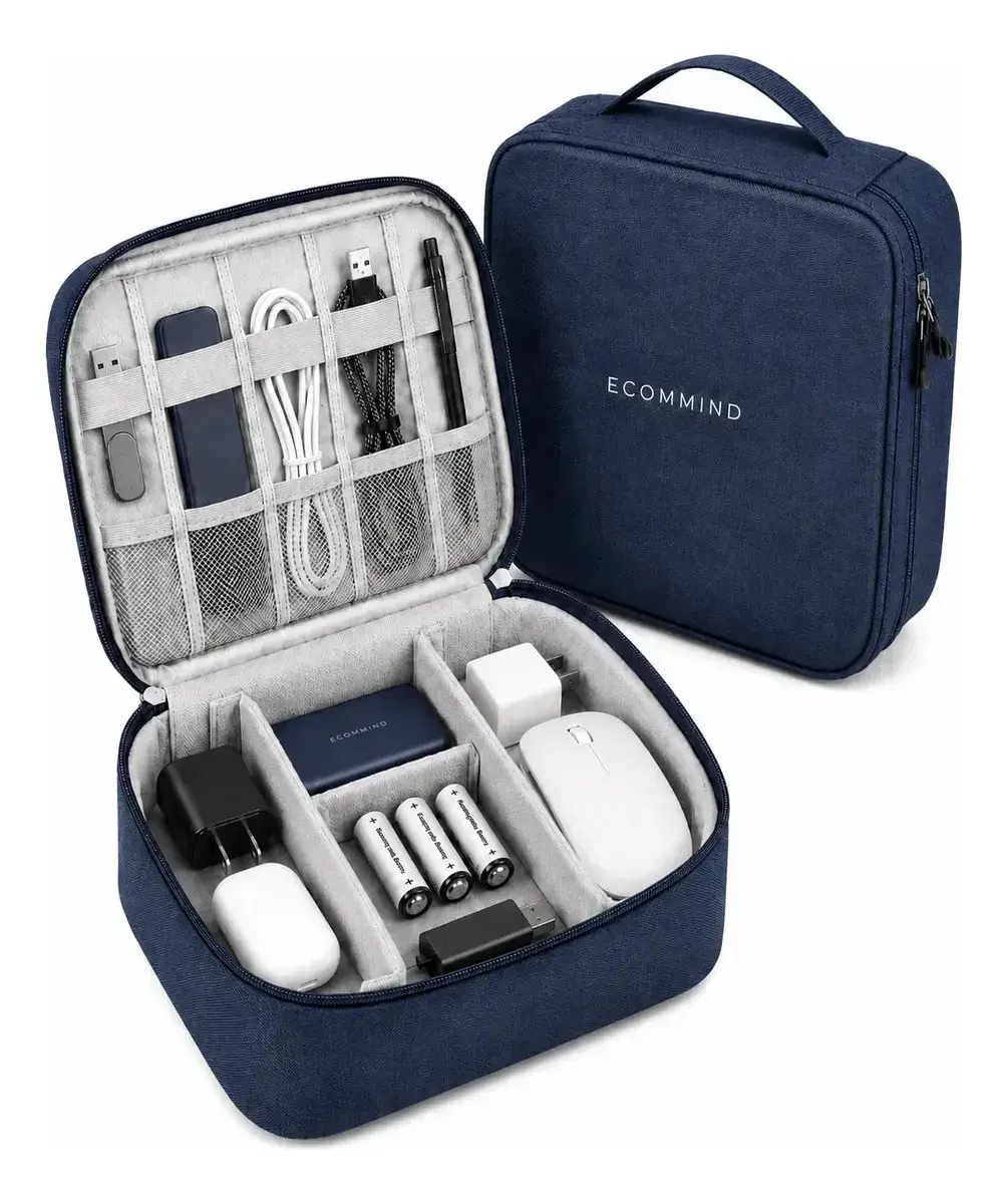 Bolsa Organizadora De Cabos Eletrônicos Extra Grande Estojo Case Bag Viagem Porta Carregador Fios ECOMMIND Azul Escuro - 1