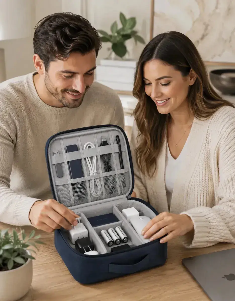 Bolsa Organizadora De Cabos Eletrônicos Extra Grande Estojo Case Bag Viagem Porta Carregador Fios ECOMMIND Azul Escuro thumbnail 6