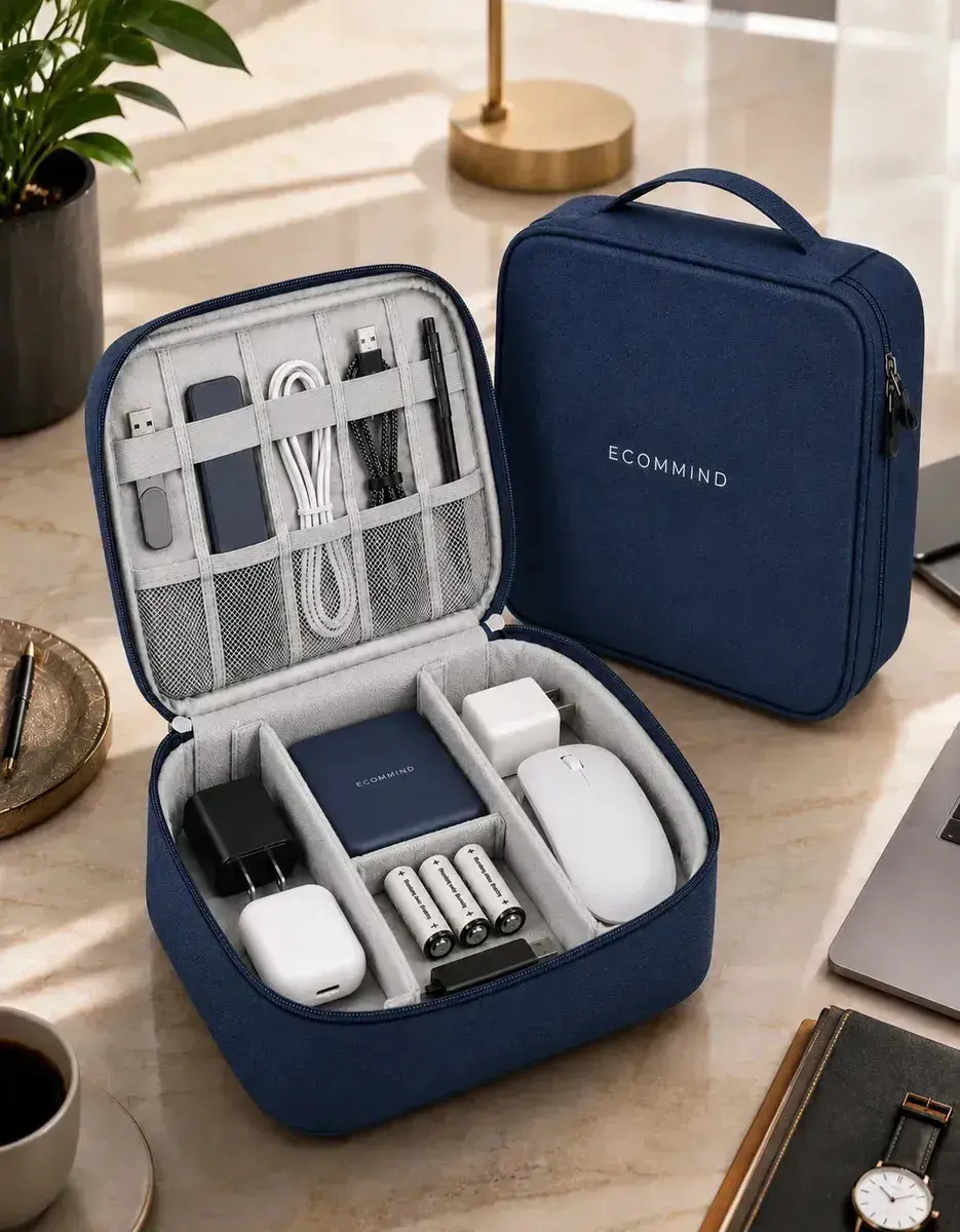 Bolsa Organizadora De Cabos Eletrônicos Extra Grande Estojo Case Bag Viagem Porta Carregador Fios ECOMMIND Azul Escuro thumbnail 10