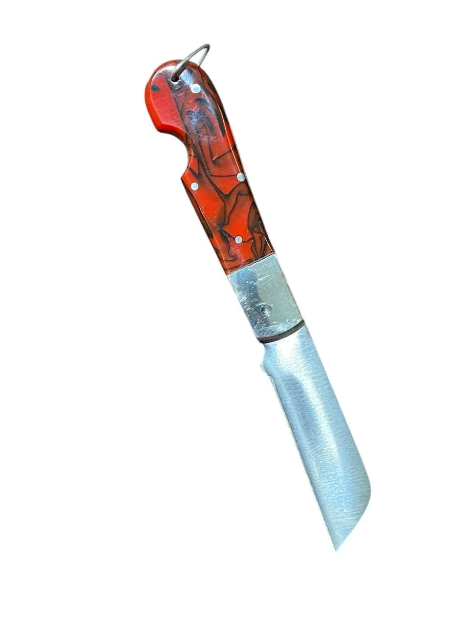 Canivete Inox tipo Roger pica fumo com bainha de couro (vermelho)