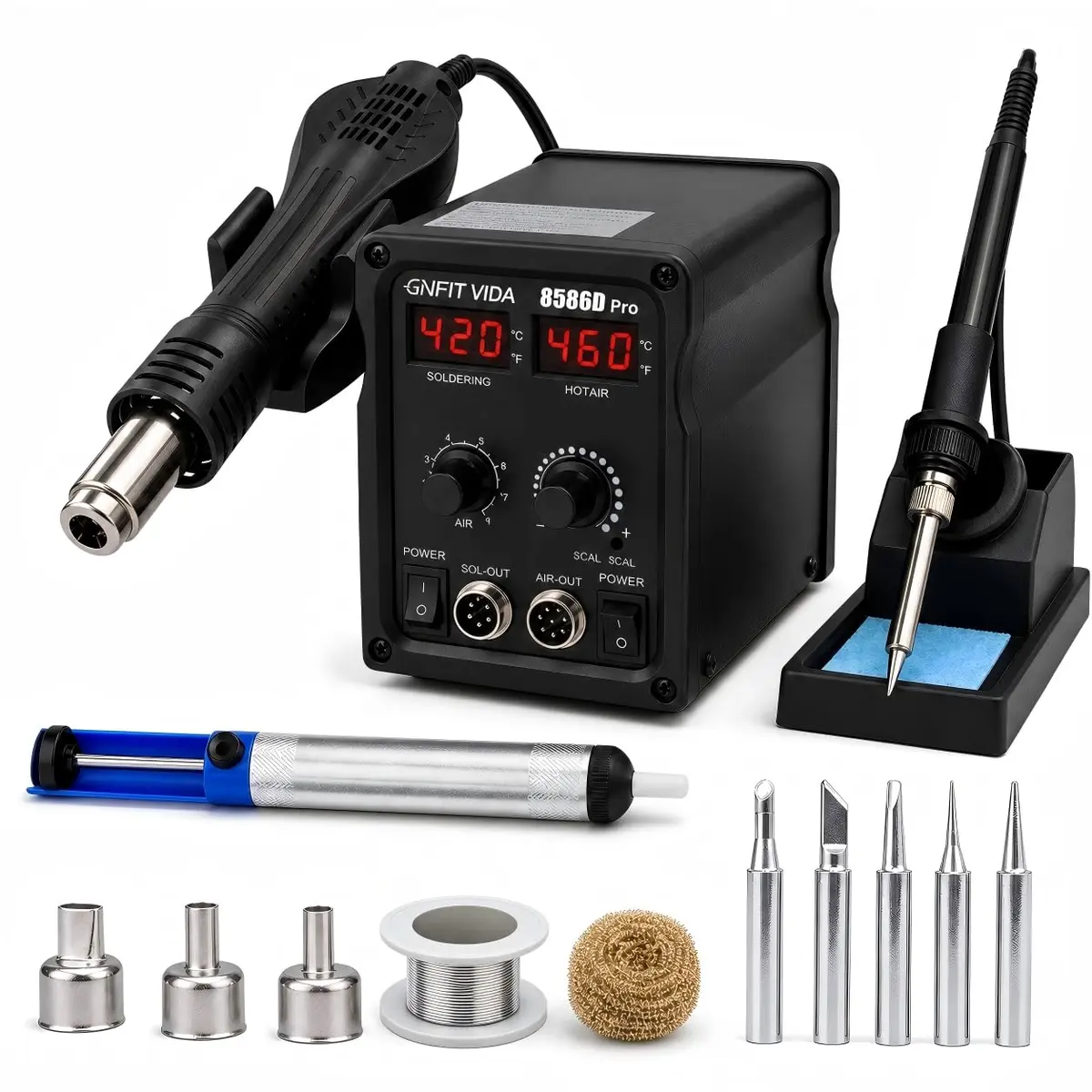 ENFIT VIDA Estação de Retrabalho 2 em 1 700W Soprador, Ar Quente e Ferro de Solda Digital Proteção ESD, Controle de Temperatura para Reparo de Celular, Notebook, Placa PCB SMD BGA, 220V - 1