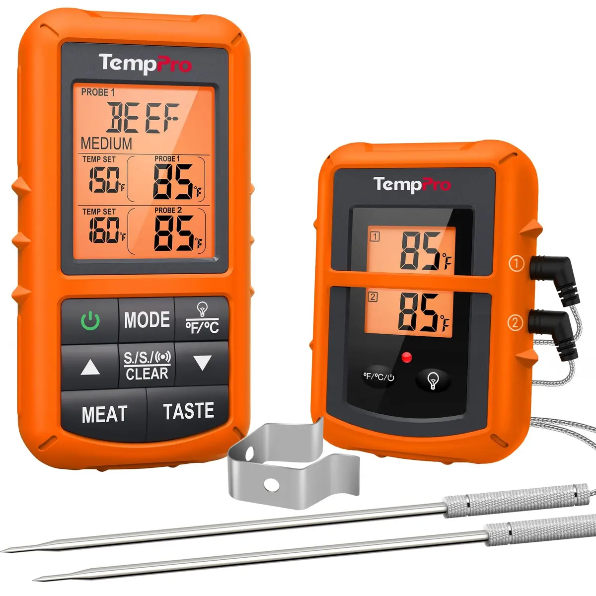 TempPro TP20 Termômetro de carne sem fio de 500 pés com sonda dupla de carne, termômetro digital para cozinhar alimentos e carne sem fio para defumador, churrasqueira, termômetro de bife de peru
