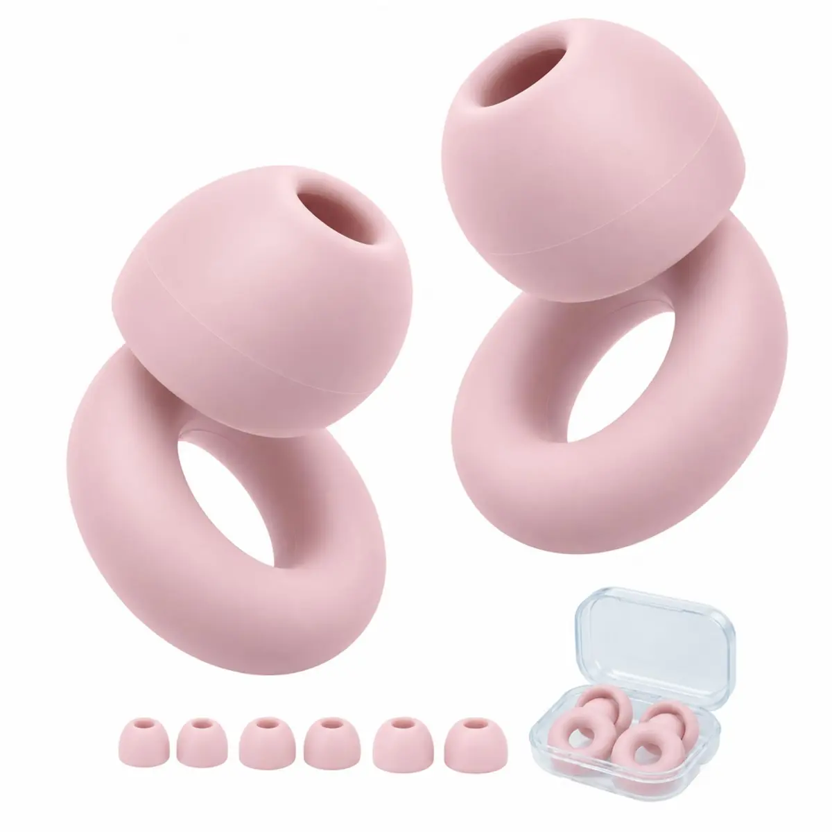 Protetor Auricular Redutor de Ruído para Dormir, Estudar e Trabalhar, Tampão de Ouvido em Silicone Reutilizável com 3 Tamanhos P M G e Estojo, 1 Par, Rosa