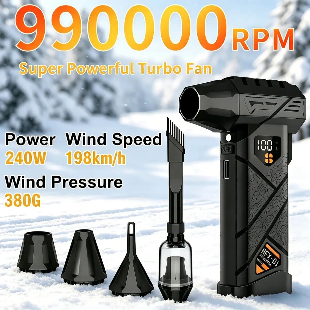 Soprador de neve elétrico 990000RPM ventilador turbo potente 380g pressão do vento soprador de ar aspirador de pó para carro espanador de ar portátil multifuncional alta potência para casa escritório limpeza profunda s