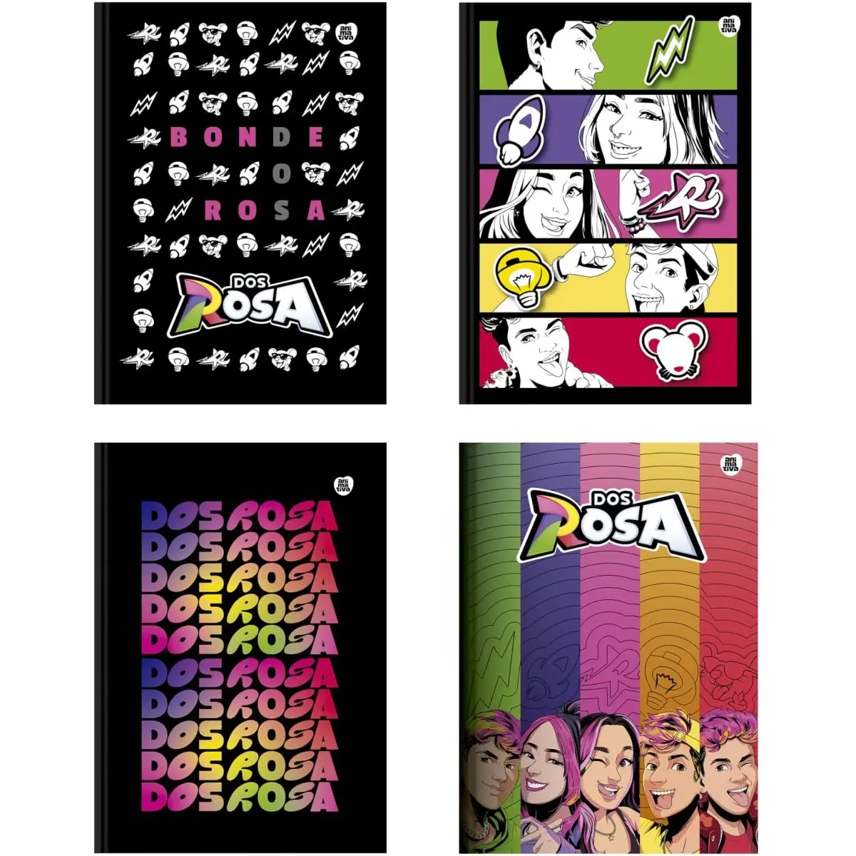 Kit de Cadernos Brochurão, Animativa, Capa Dura, Dos Rosa, 80 Folhas, Pacote com 5 - 1