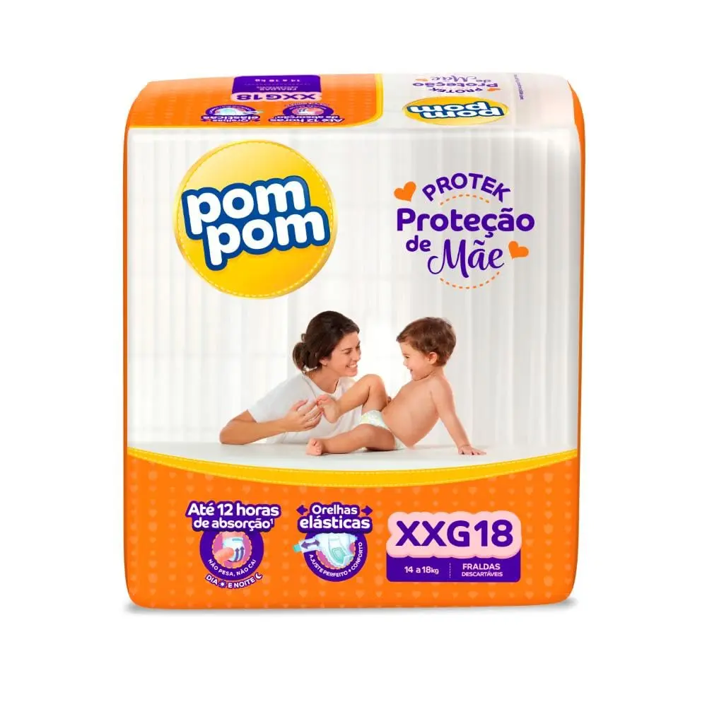 Fralda Pom Pom Protek Proteção de Mãe Jumbo XXG 18 Unidades