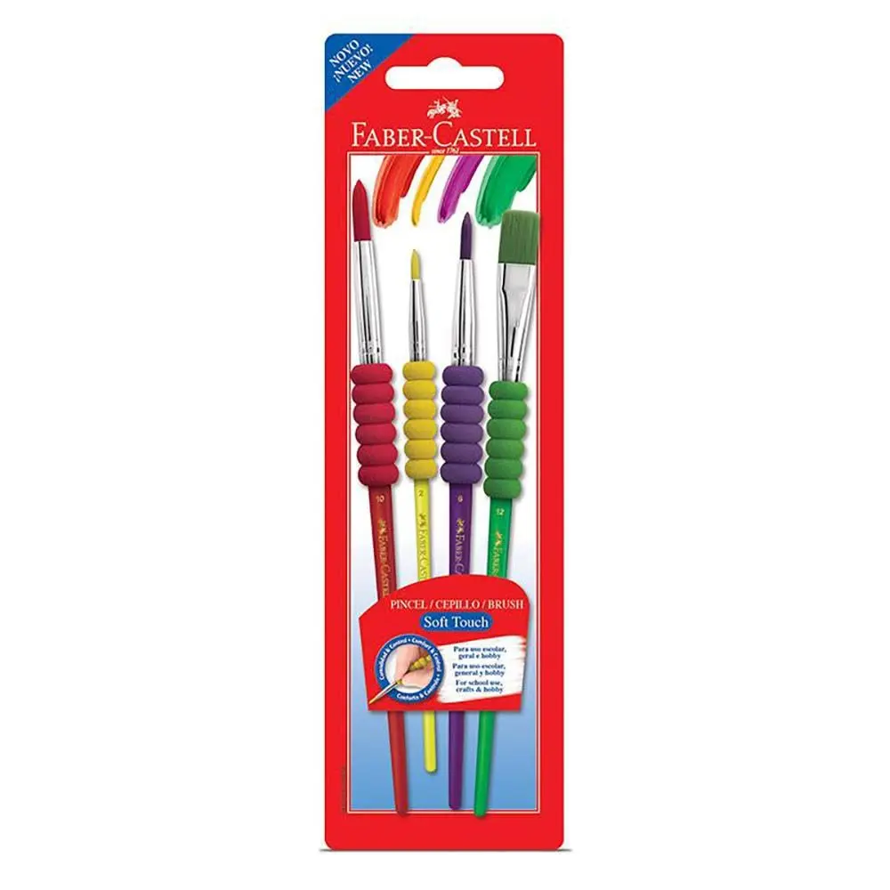 Pincel Soft Touch, Faber-Castell, 181600, Multicor, pacote de 4
