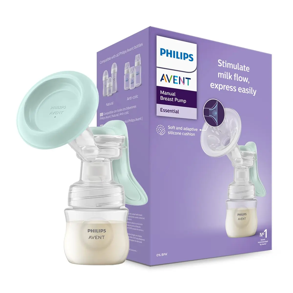 Extrator de Leite Manual Essential Philips Avent | Com Recipiente de 125 ml | Almofada de Silicone | Portátil, Leve e Ergonômico | Sem BPA