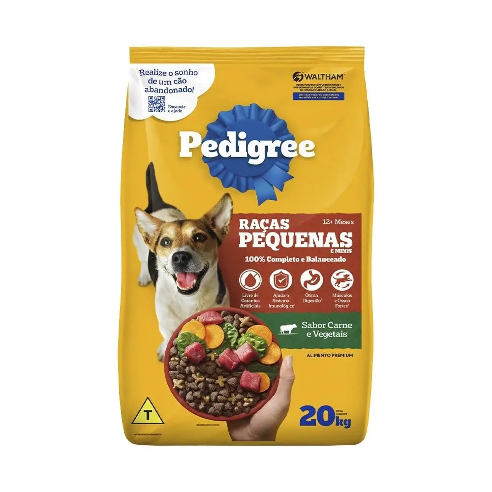 Ração Pedigree Carne e Vegetais Cães Adultos Raças Pequenas e Minis 20 kg