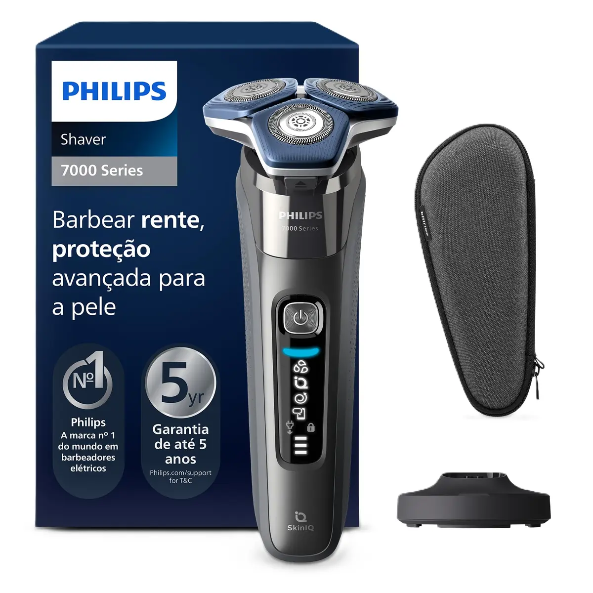 Philips Barbeador Elétrico Shaver Série 7000 com Tecnologia SkinIQ | Barbear rente com SteelPrecision | Com sensor de movimento | Uso seco ou molhado | S7887/35
