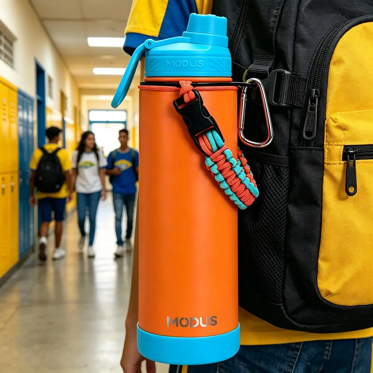 Garrafa Térmica 750ml Aço Inox com Vacuo, Alça Paracord | Capa Antichoque Removível - Ideal para Academia Camping ou no Dia a Dia (Laranja)