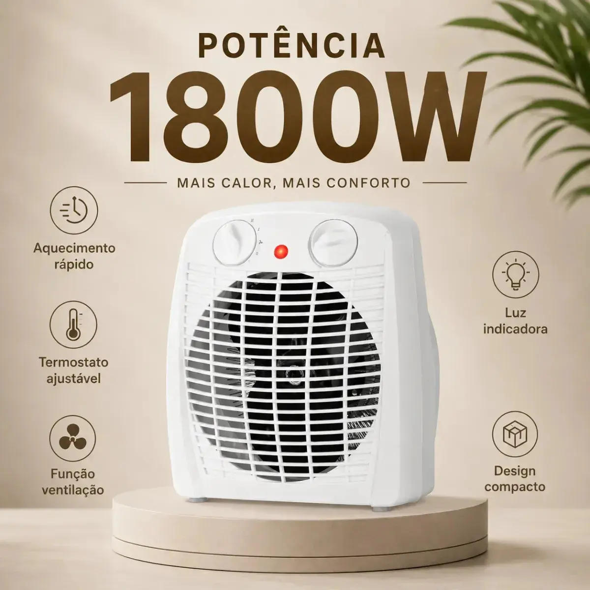 Aquecedor Elétrico 2 Em 1 Kian Branco 1800w Aq100 2 Níveis De Aquecimento + Ventilação thumbnail 6