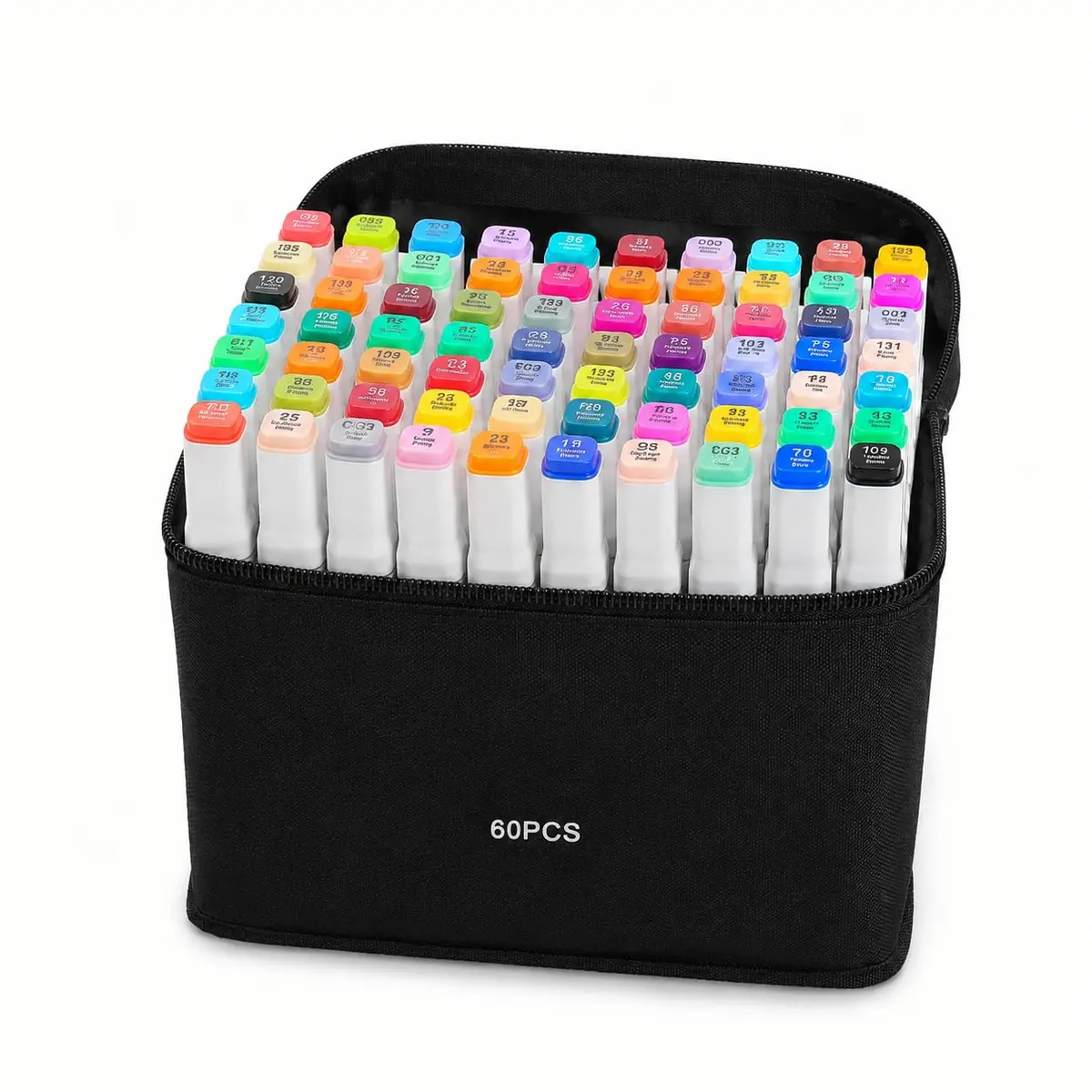 Kit Canetas Marcador Permanente 60 Cores Ponta Dupla | Tinta à Base de Álcool, Ponta Fina 1mm e Larga 6mm, Estojo com Zipper, Alta Pigmentação, Ilustração e Lettering