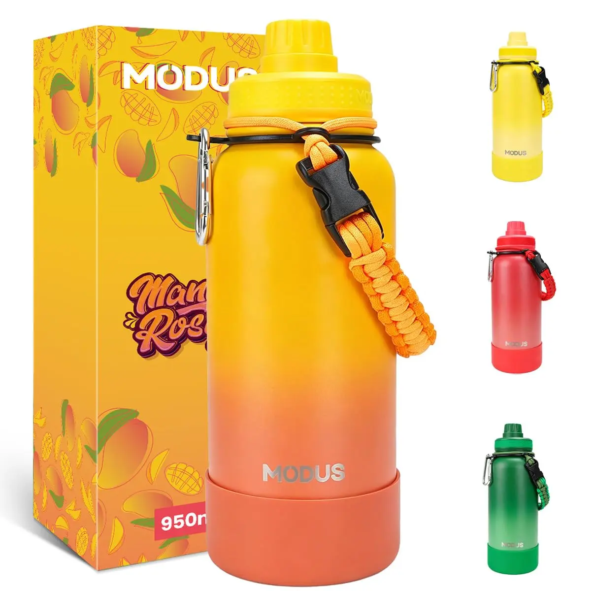 Garrafa Térmica 950ml Esportiva de Aço Inoxidável | com Isolamento a Vácuo e Base Emborrachada (Gradiente Amarelo-Laranja)