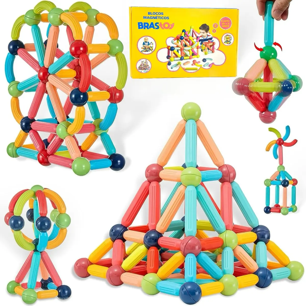 Brastoy Blocos de Montar Bastões Magnéticos Construção Brinquedos Educativo Infantil (68 Peças)