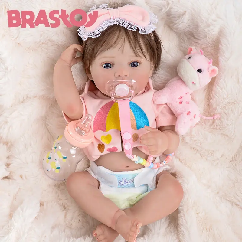 Boneca Bebê Reborn Pintada Realista Menina 48cm Com Olho Azul Corpo de Silicone ,Enviado do Brasil