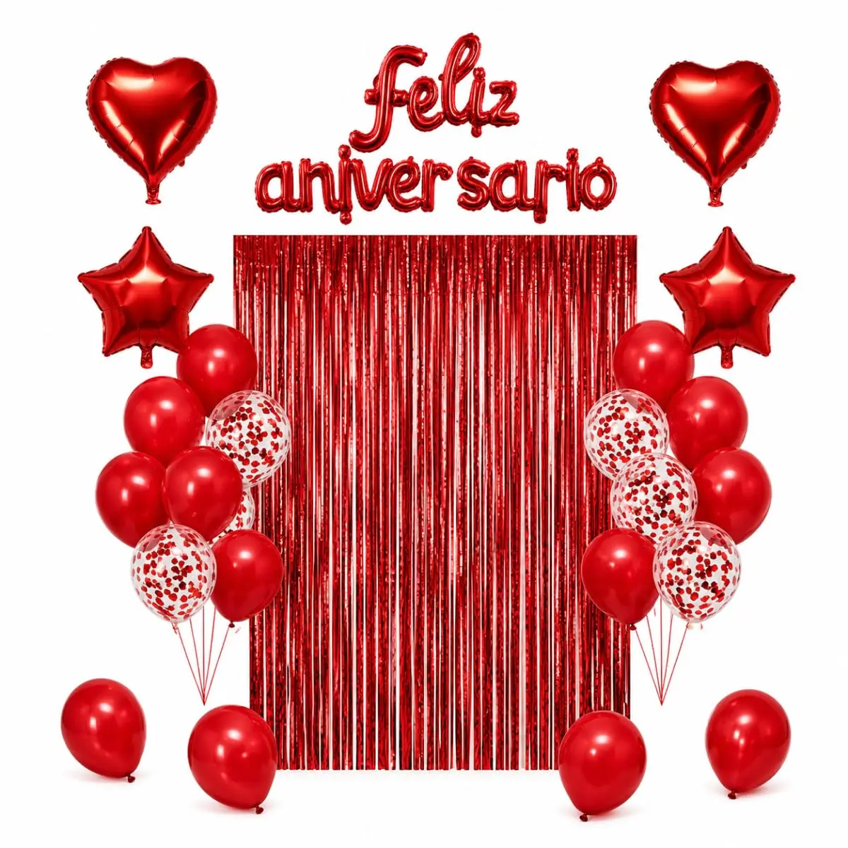 Kit Decoração Feliz Aniversário 26 Peças Cortina Metalizada Vermelha | Montagem rápida, ideal para organizar a festa em poucos minutos