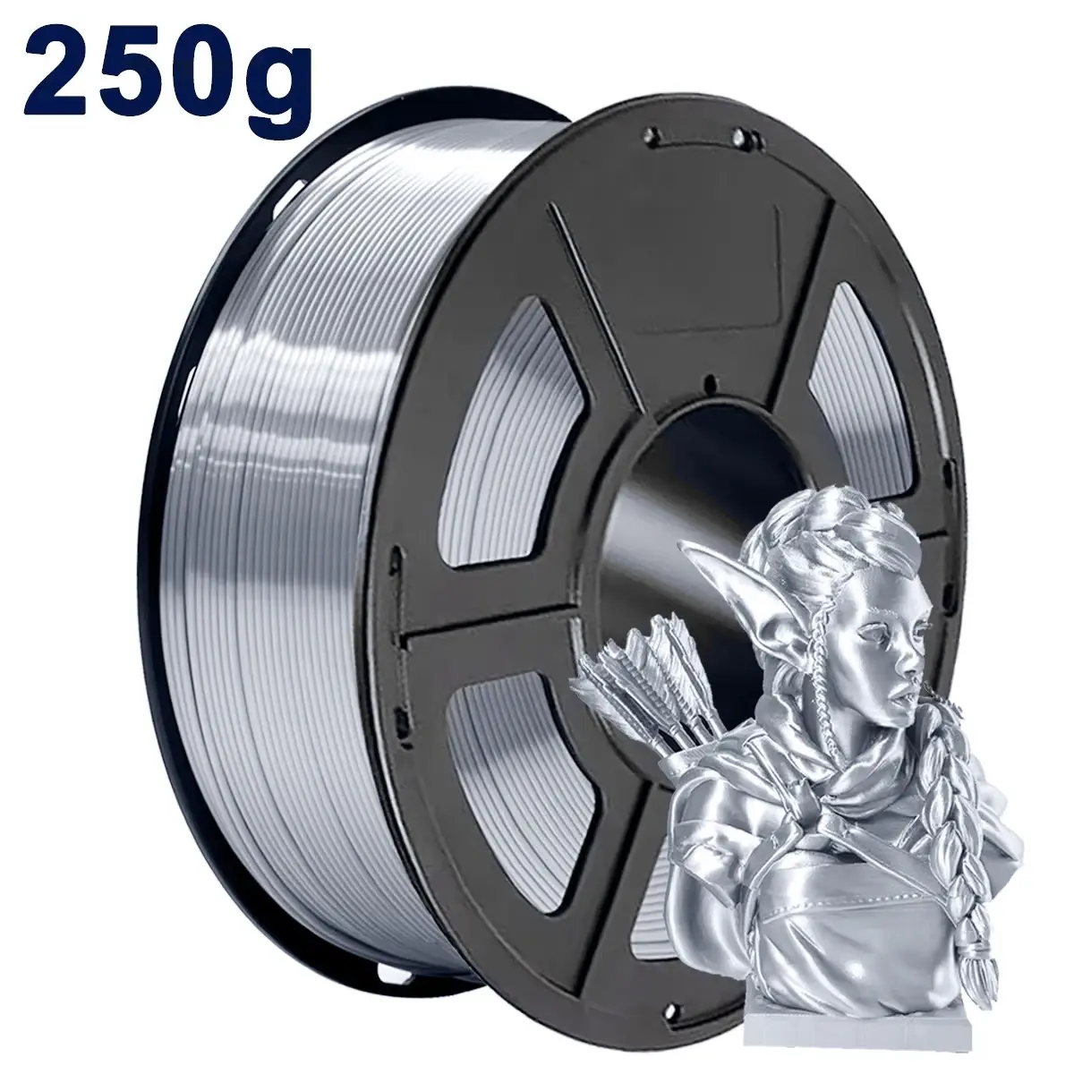 Filamento 3D 1.75, Filamento PLA Brilhante com Superfície Lisa e Sedosa, Precisão Dimensional +/- 0.02mm, Prata Seda 250G
