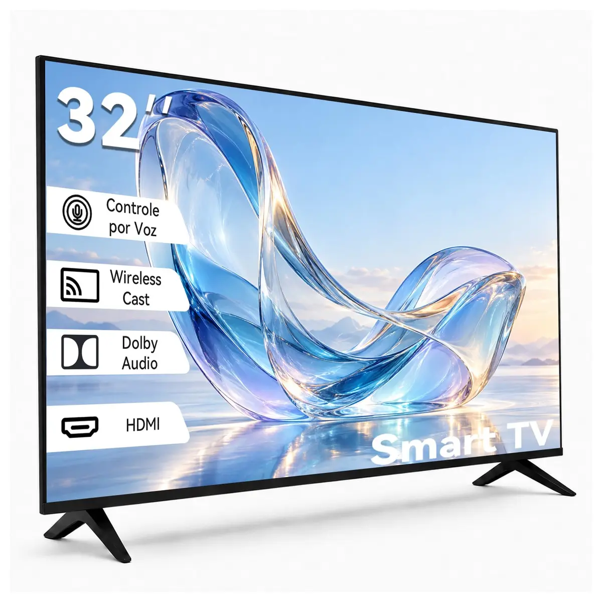Smart TV 32” Wi-Fi 6 dual band 2.4/5G, Bluetooth, assistente de voz nativo. Tela ADS HD 1366x768. 2 HDMI 2.0 + 2 USB. Apps de streaming populares do Brasil pré-instalados. - 1