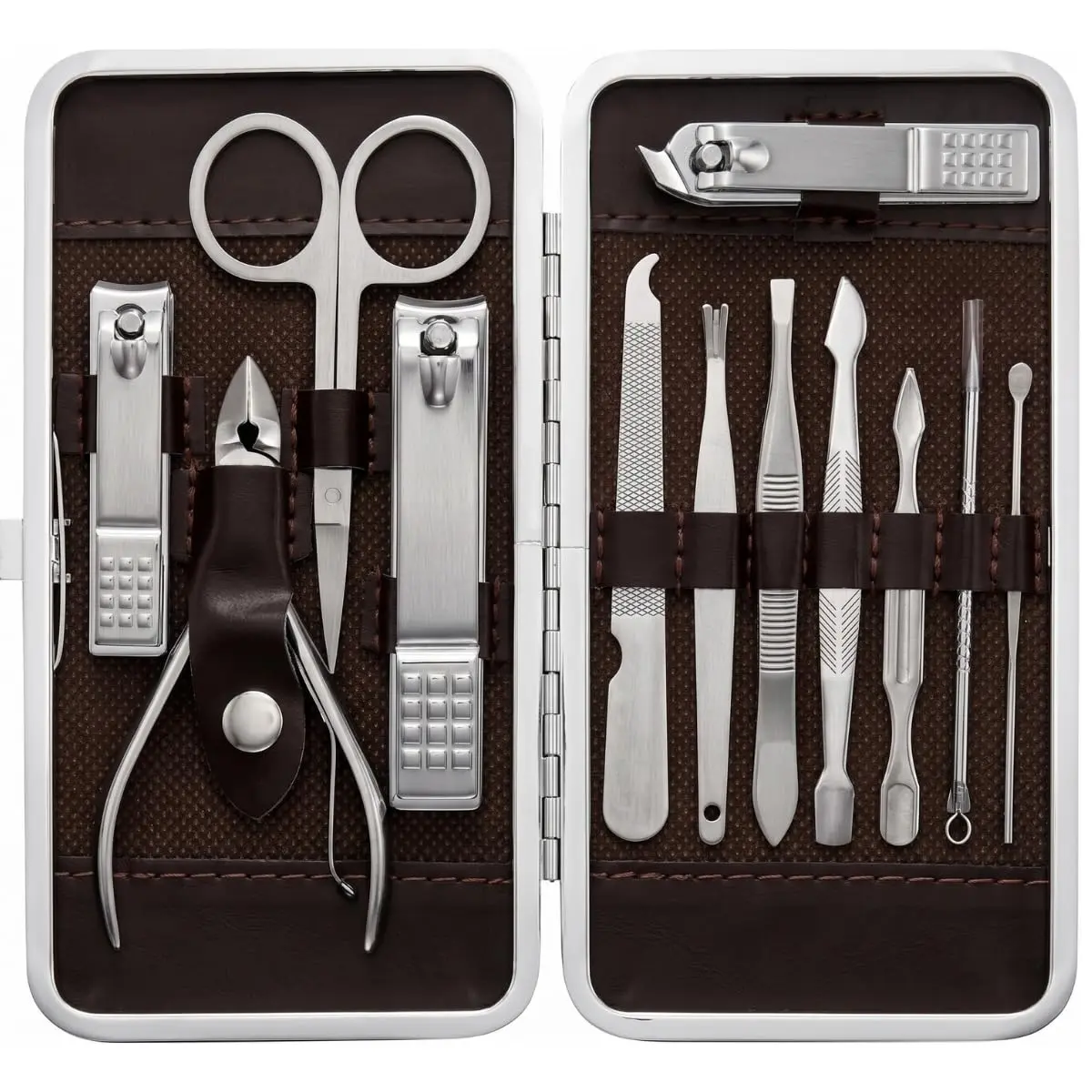 Kit Manicure e pedicure 12 Peças, Estojo com Botão Lateral, Sortido | cortadores, alicate, lixa - 1